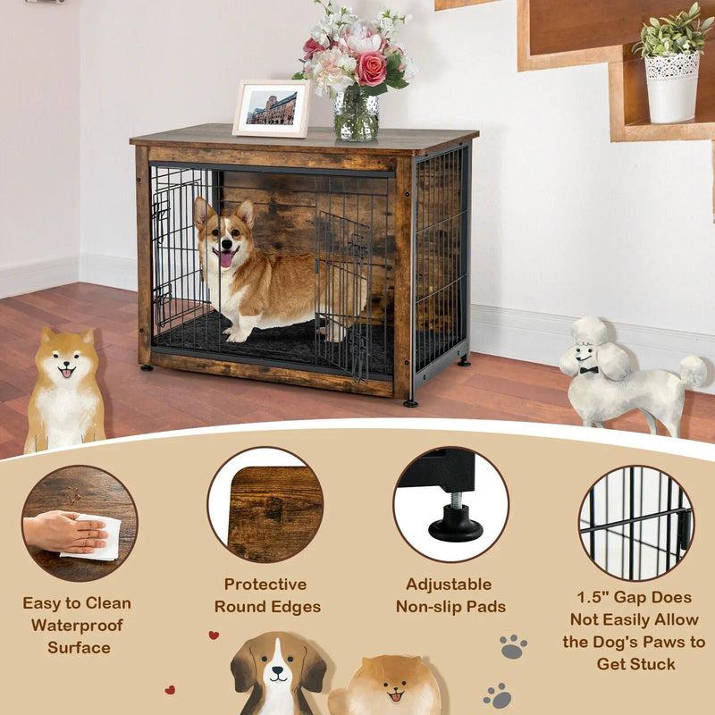 Wooden Dog Crate Furniture with Double Door and Tray-Brown by DirectDeals