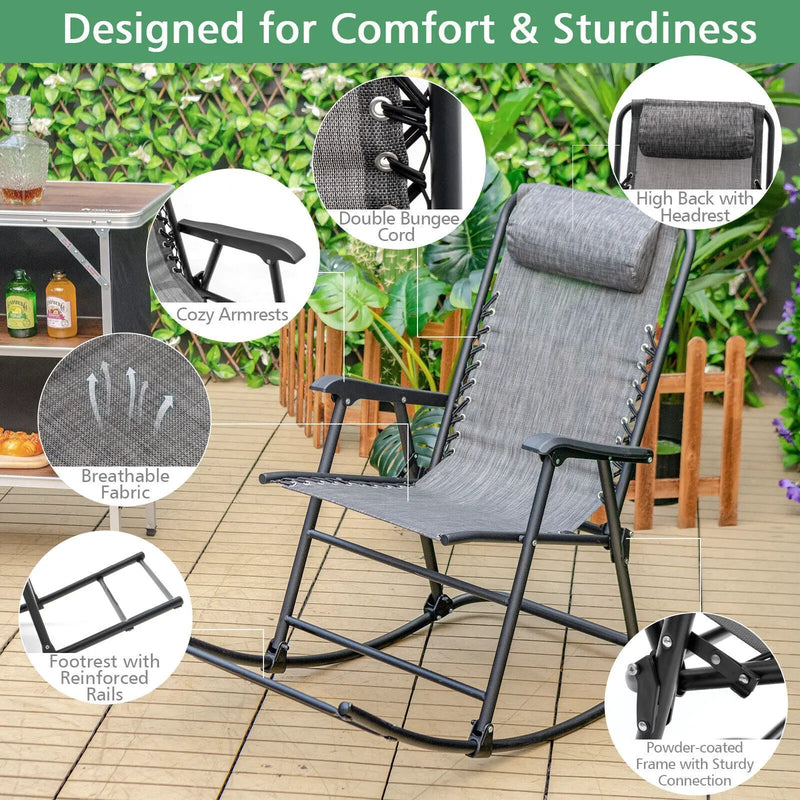 Outdoor Patio Camping Lightweight Folding Rocking Chair with Footrest by DirectDeals