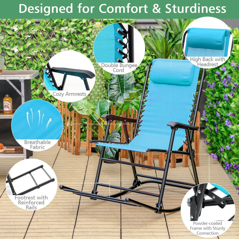 Outdoor Patio Camping Lightweight Folding Rocking Chair with Footrest by DirectDeals