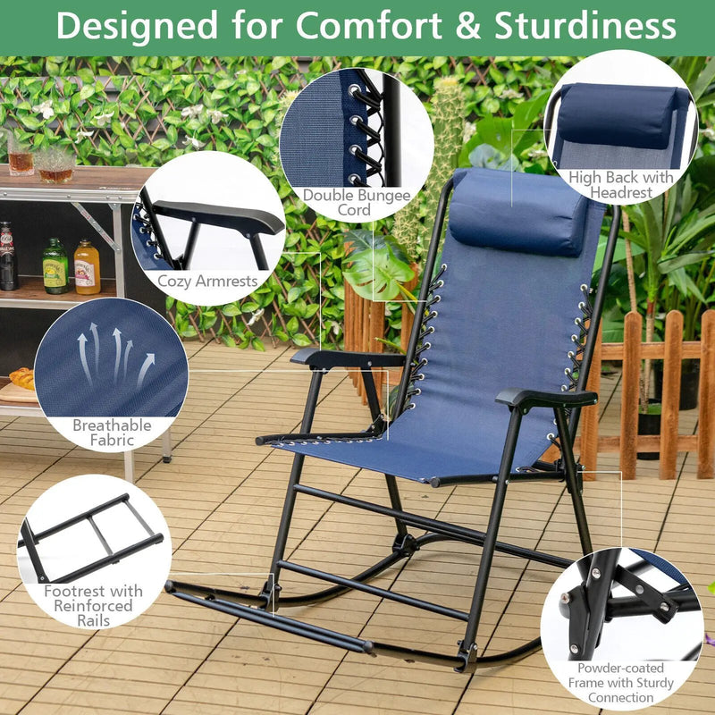 Outdoor Patio Camping Lightweight Folding Rocking Chair with Footrest by DirectDeals