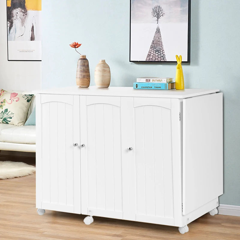 Folding Sewing Table Shelves Storage Cabinet Craft Cart with Wheels by DirectDeals