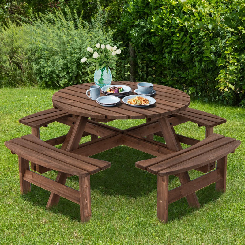 Patio 8 Seat Wood Picnic Dining Seat Bench Set by DirectDeals