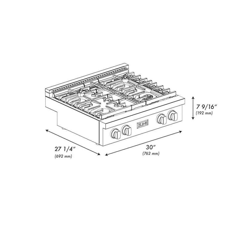 ZLINE 30" Paramount Gas Rangetop DuraSnow® Stainless Steel SRTS-30 by Farmhouse Kitchen and Bath