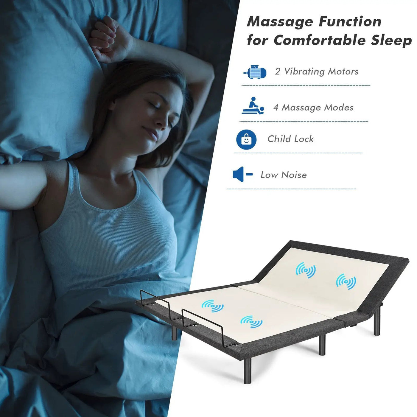 Queen Size Adjustable Bed Base Electric Bed Frame with Massage Modes by DirectDeals