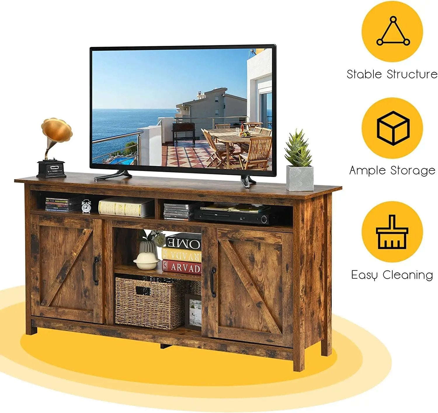 60”Industrial TV Stand Entertainment Center with Shelve and Cabinet-Brown by DirectDeals