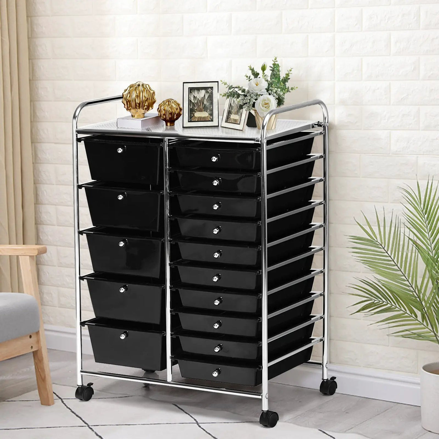 15-Drawer Utility Rolling Cart with Drawers Multi-Use Storage-Icecream Multicolor by DirectDeals