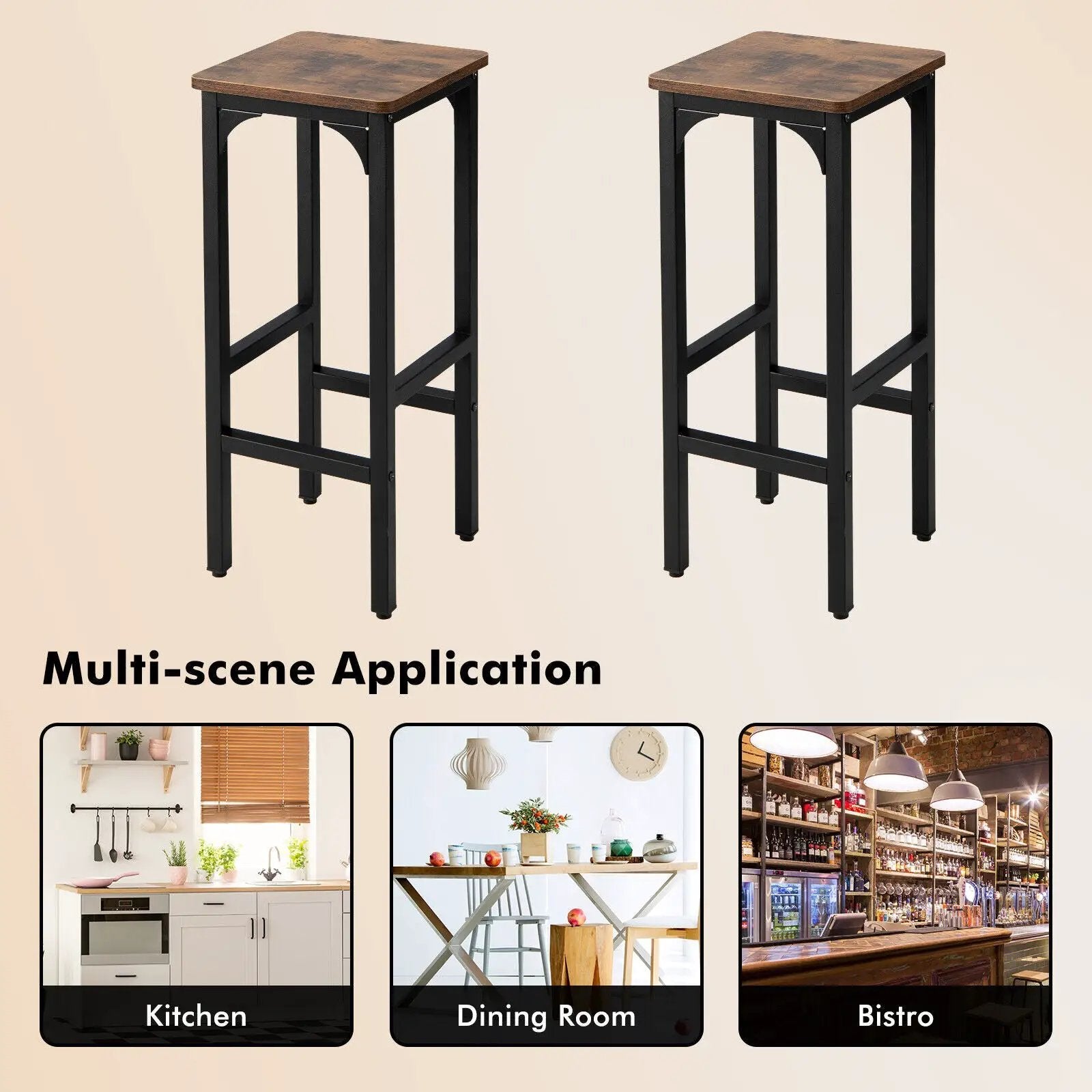 2 Pieces 28 Inch Dining Bar Chair Set with Footrest and Adjustable Pads-Rustic Brown by DirectDeals