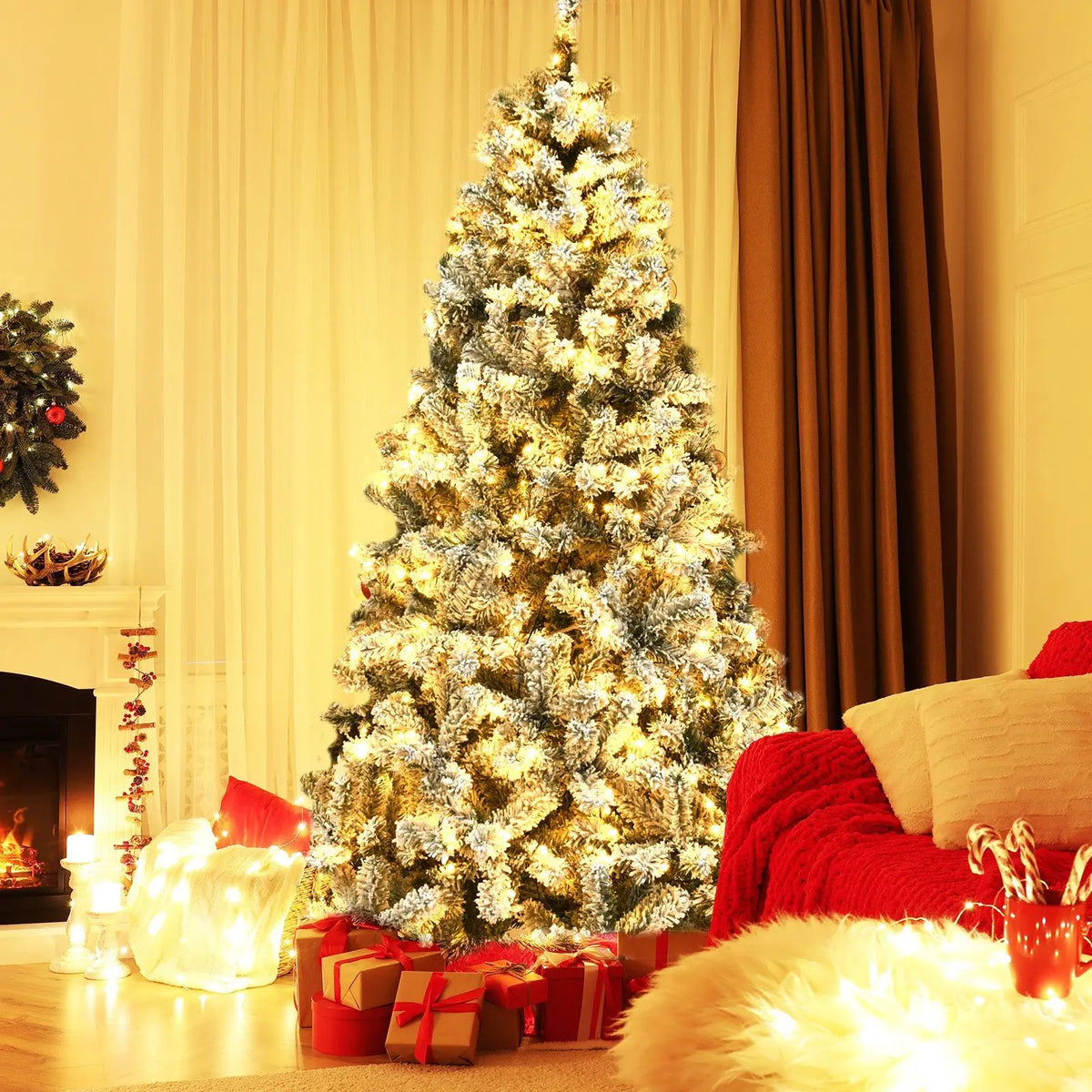 Pre-Lit Premium Snow Flocked Hinged Artificial Christmas Tree by DirectDeals