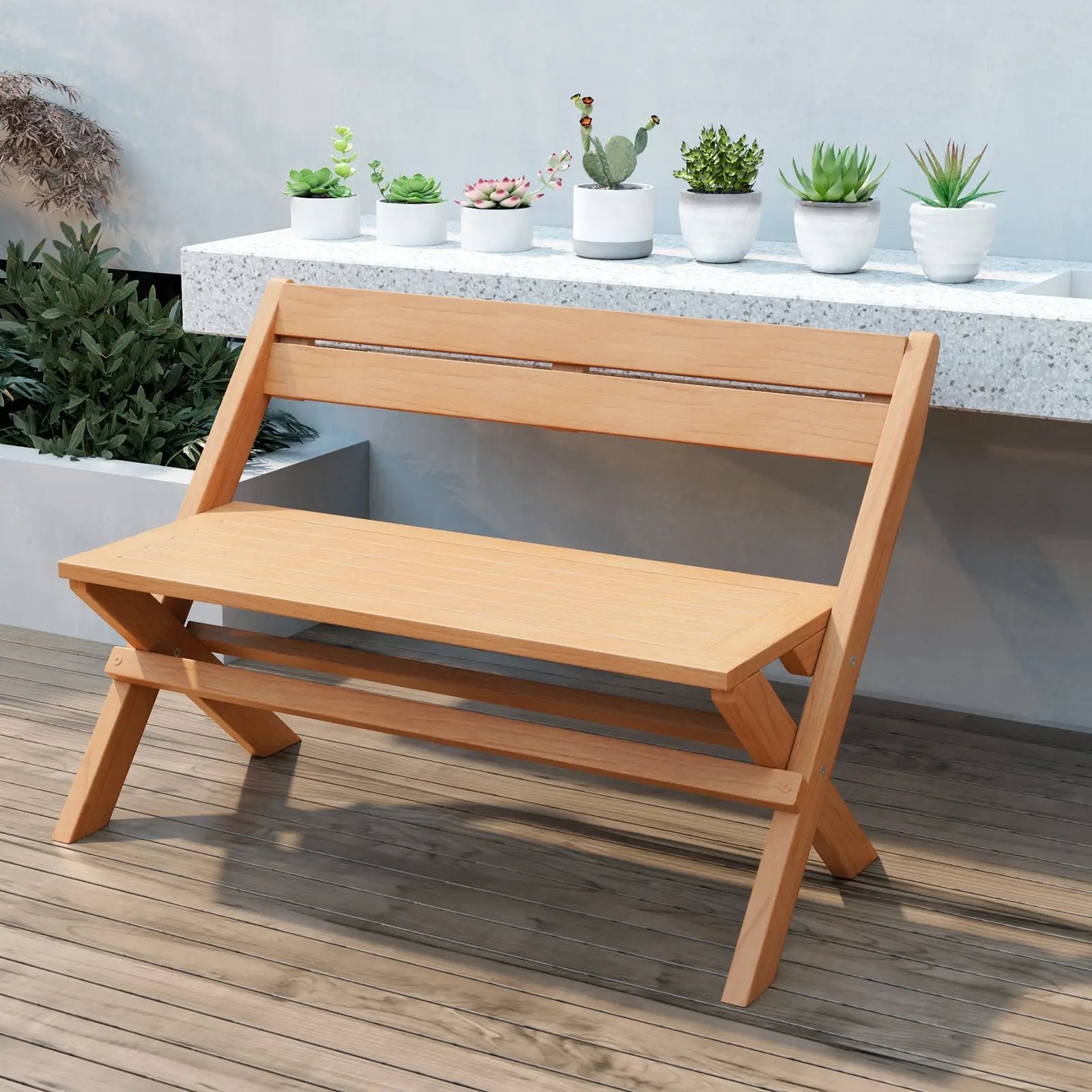 2-Person Indonesia Teak Wood Folding Outdoor Benches with Slatted Seat by DirectDeals