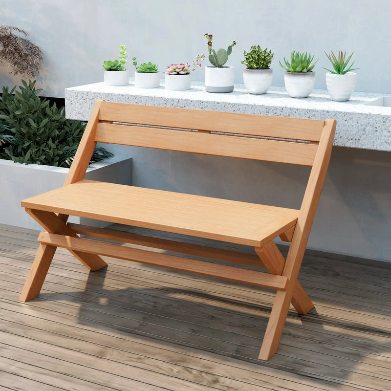 2-Person Indonesia Teak Wood Folding Outdoor Benches with Slatted Seat by DirectDeals