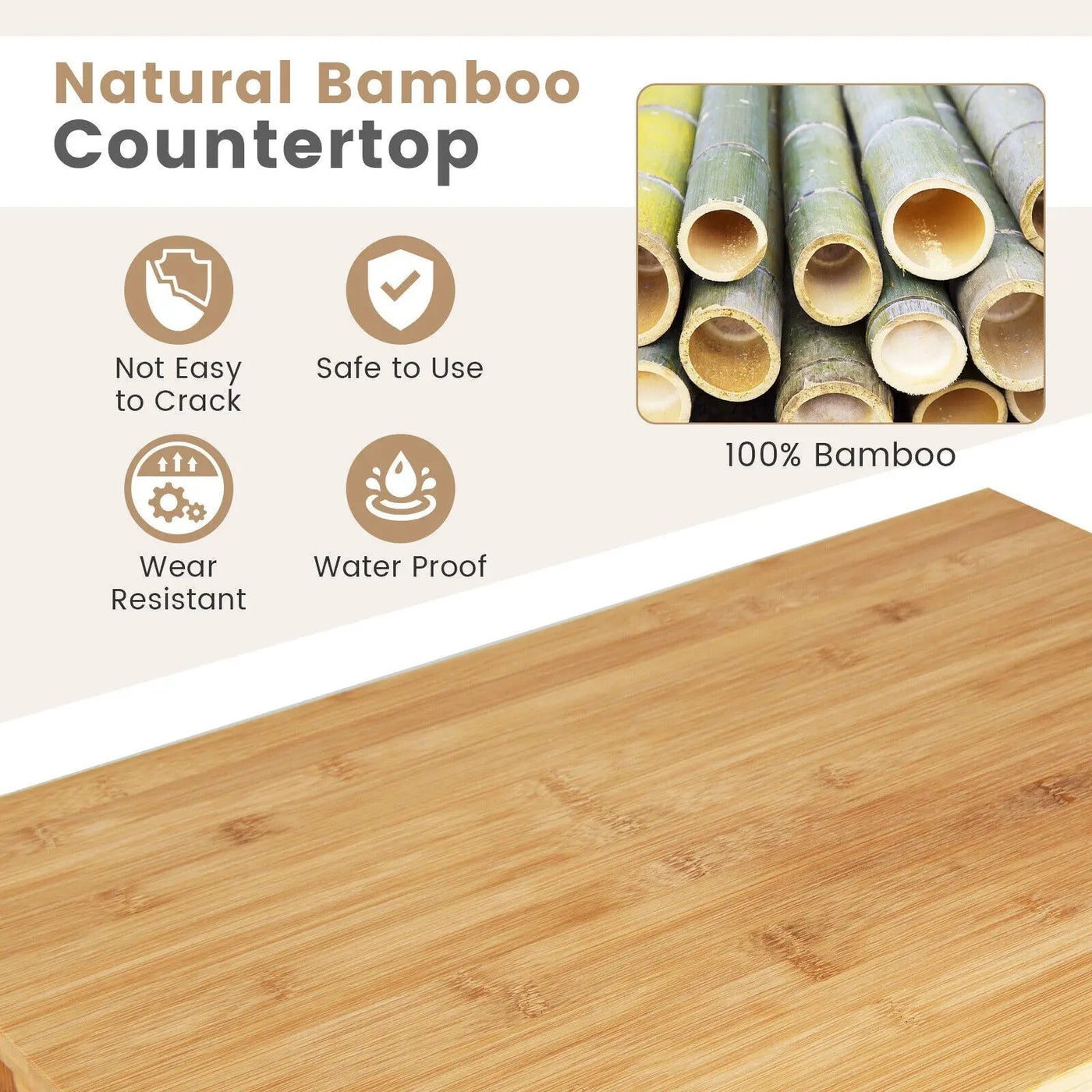 3-Tier Kitchen Island Cart Rolling Service Trolley with Bamboo Top by DirectDeals