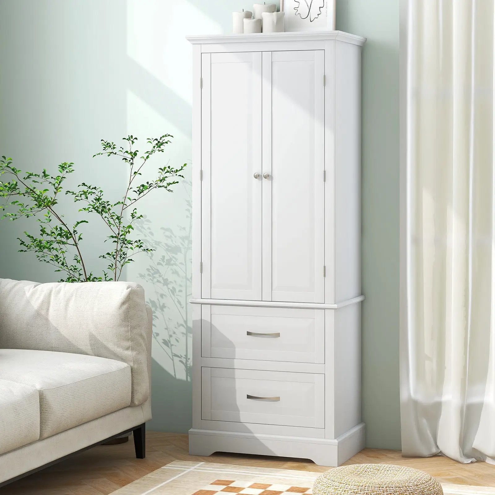 62 Inch Freestanding Bathroom Cabinet with Adjustable Shelves and 2 Drawers-White by DirectDeals