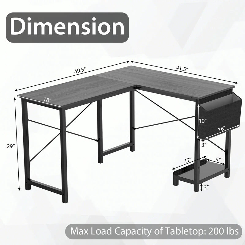 Modern Reversible Computer Desk with Storage Pocket and CPU Stand for Working Writing Gaming-Dark Gray by DirectDeals