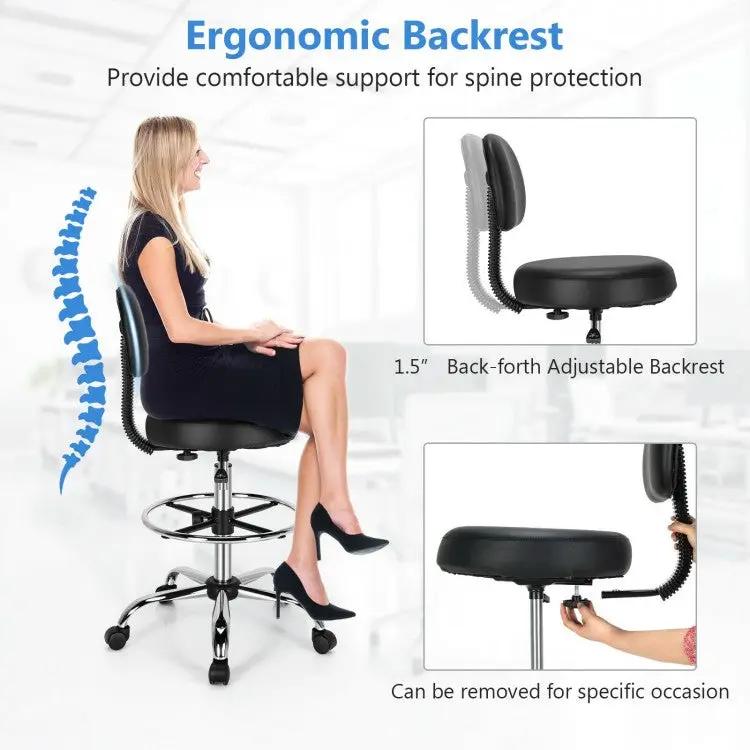 Swivel Drafting Chair with Retractable Mid Back and Adjustable Foot Ring-Black by DirectDeals