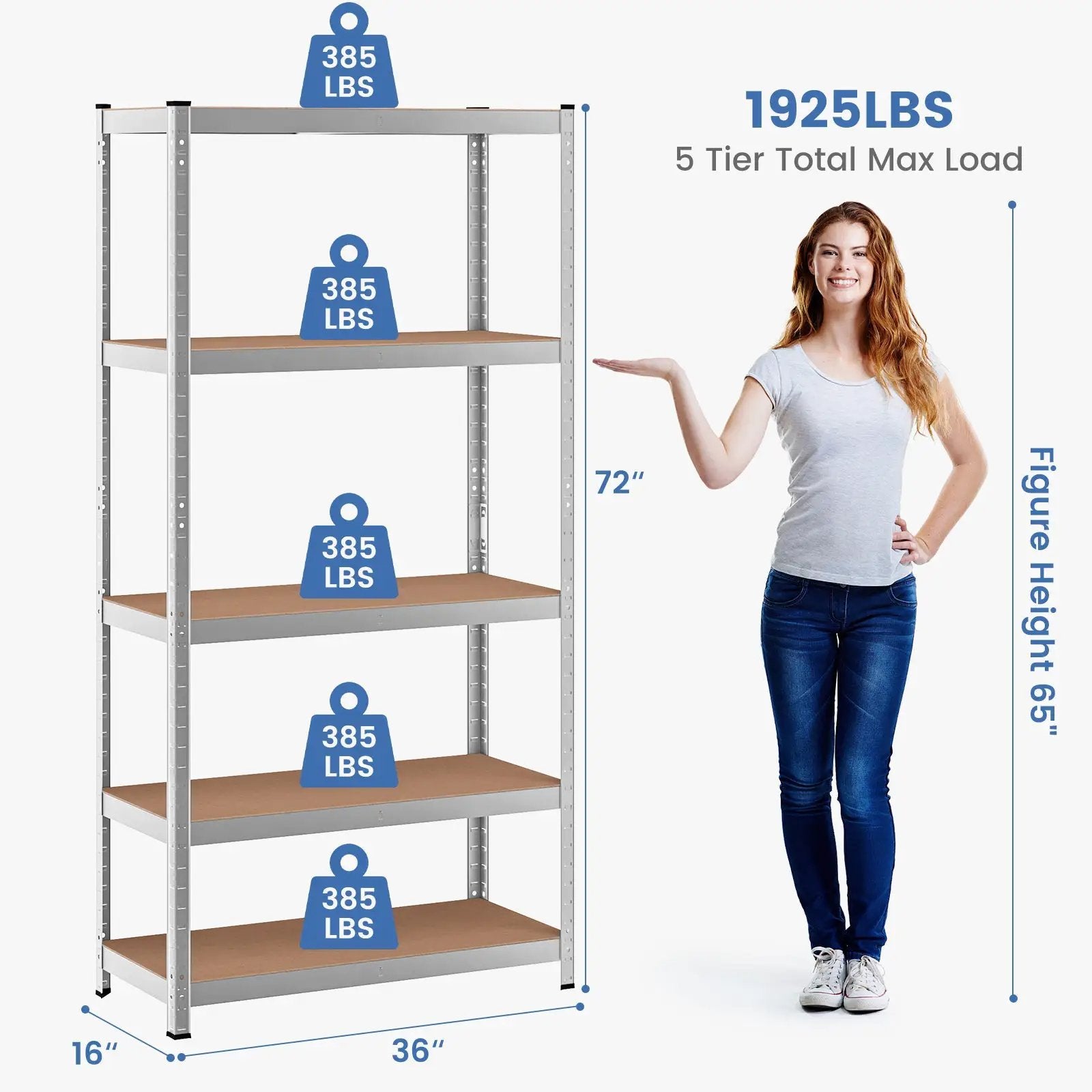35.5 x 71 Inch Adjustable 5-Layer 2000 lbs Capacity Tool Shelf-Silver by DirectDeals
