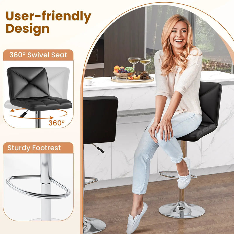PU Leather Upholstered Bar Stools Set of 2 with Back and Adjustable Height by DirectDeals