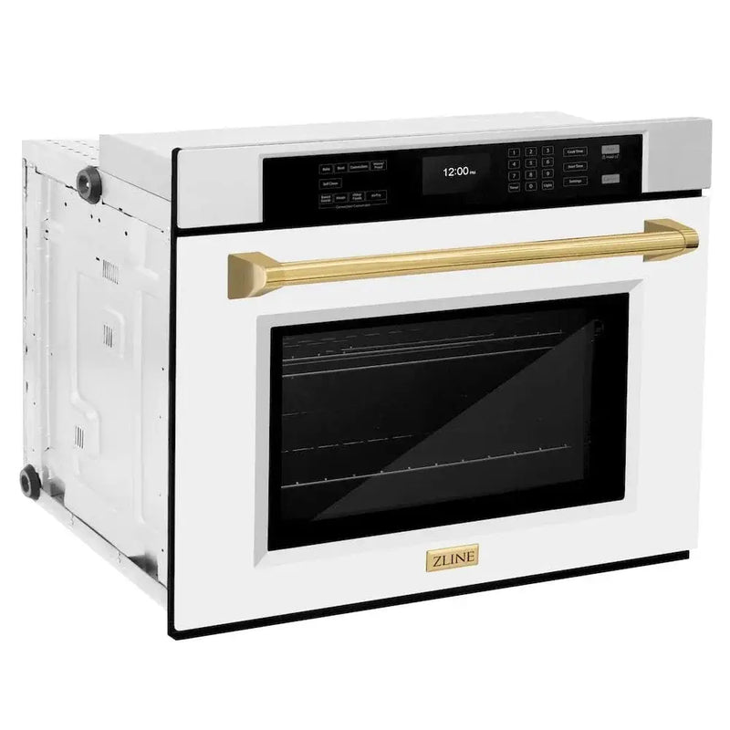 ZLINE 30" Autograph Edition Professional True Convection Single Wall Oven, Air Fry, Self Clean, White Matte, Gold WASZ-WM-30-G by Farmhouse Kitchen and Bath