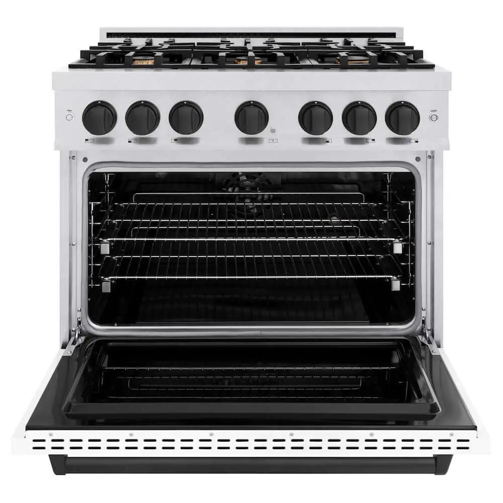 ZLINE 36" Dual Fuel Range, Gas Cooktop, Electric Convection Oven DuraSnow® Stainless Steel, Matte Black CDRSZ-36-MB by Farmhouse Kitchen and Bath