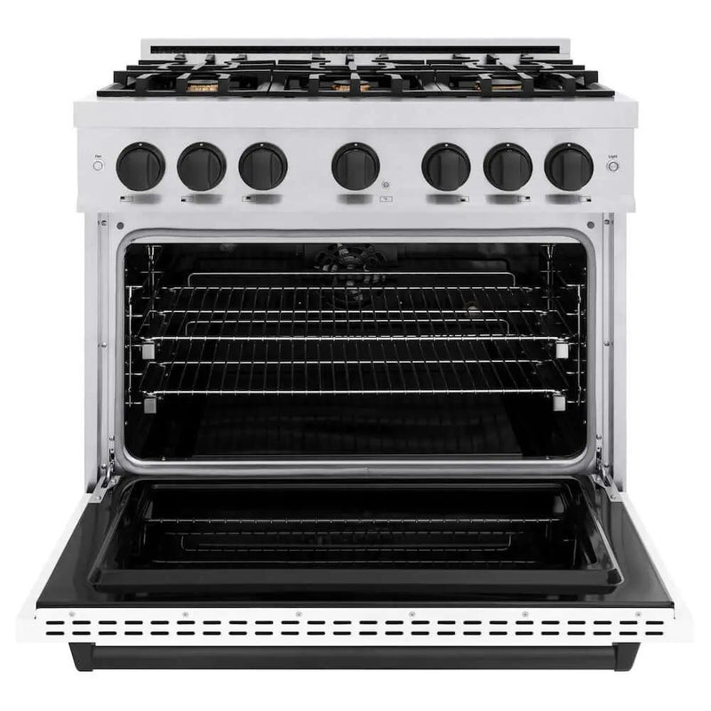 ZLINE 36" Dual Fuel Range, Gas Cooktop, Electric Convection Oven DuraSnow® Stainless Steel, Matte Black CDRSZ-36-MB by Farmhouse Kitchen and Bath