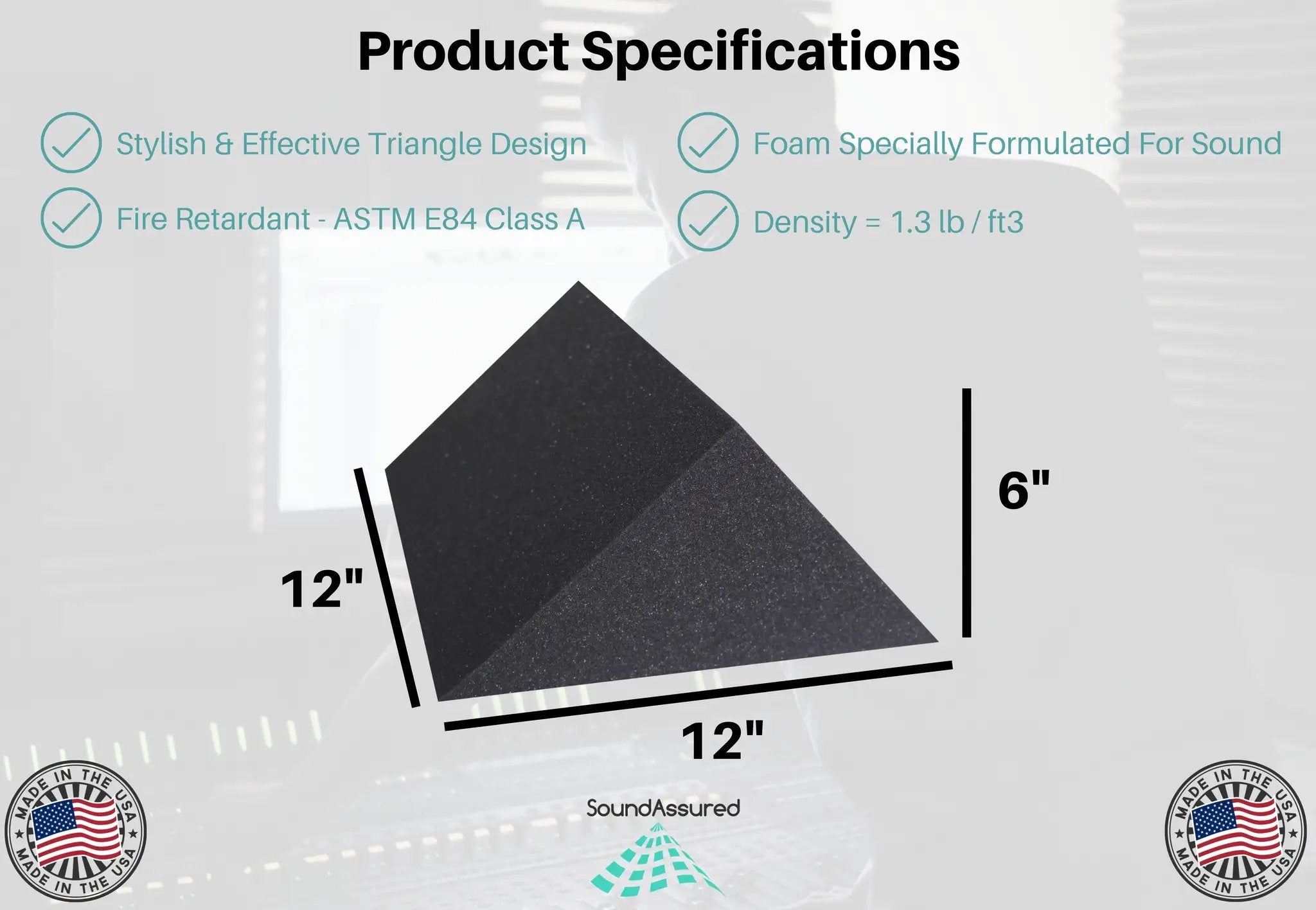 6 Inch Thick Triangle Shape Foam Panels - 12x12x6" by SoundAssured
