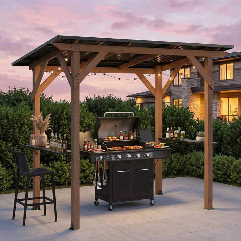 Grill Gazebo 8.6 x 5 FT Cedar Wood with Serving Shelves by DirectDeals