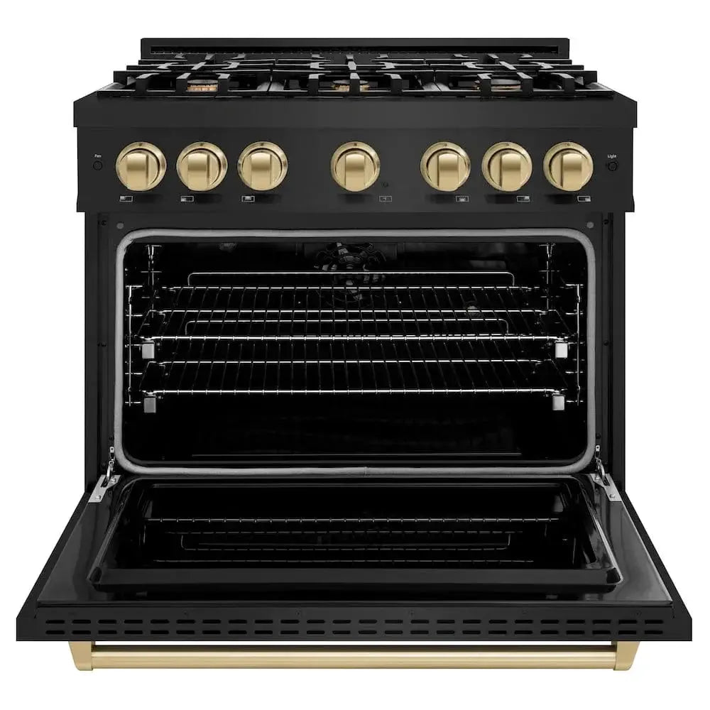 ZLINE 36" Dual Fuel Range, Gas Cooktop, Electric Convection Oven Black Stainless Steel, Champagne Bronze CDRBZ-36-CB by Farmhouse Kitchen and Bath