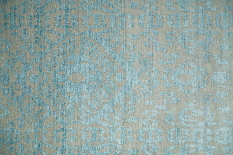 3x8 Fine Hand Knotted Camel and Blue Traditional Persian Style Antique Wool and Silk Rug by The Rug Decor