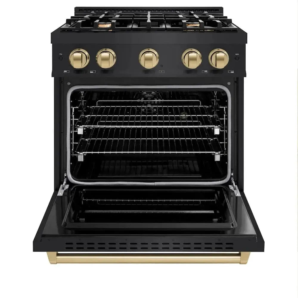 ZLINE 30" Dual Fuel Range, Gas Cooktop, Electric Convection Oven Black Stainless Steel, Champagne Bronze CDRBZ-30-CB by Farmhouse Kitchen and Bath