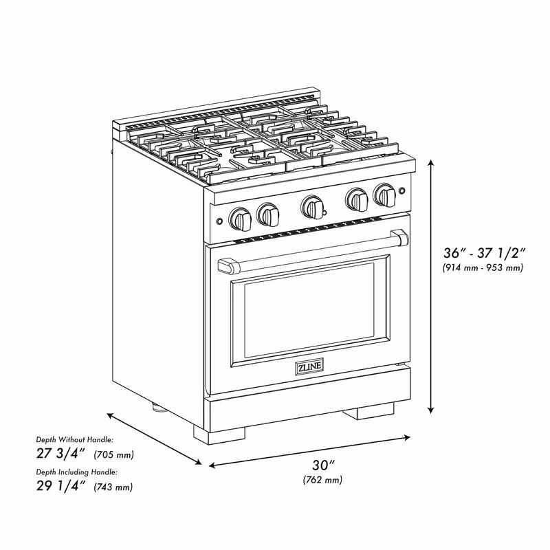 ZLINE 30"Paramount Dual Fuel Range Black Stainless Steel, Champagne Bronze SDRBZ-30-CB by Farmhouse Kitchen and Bath