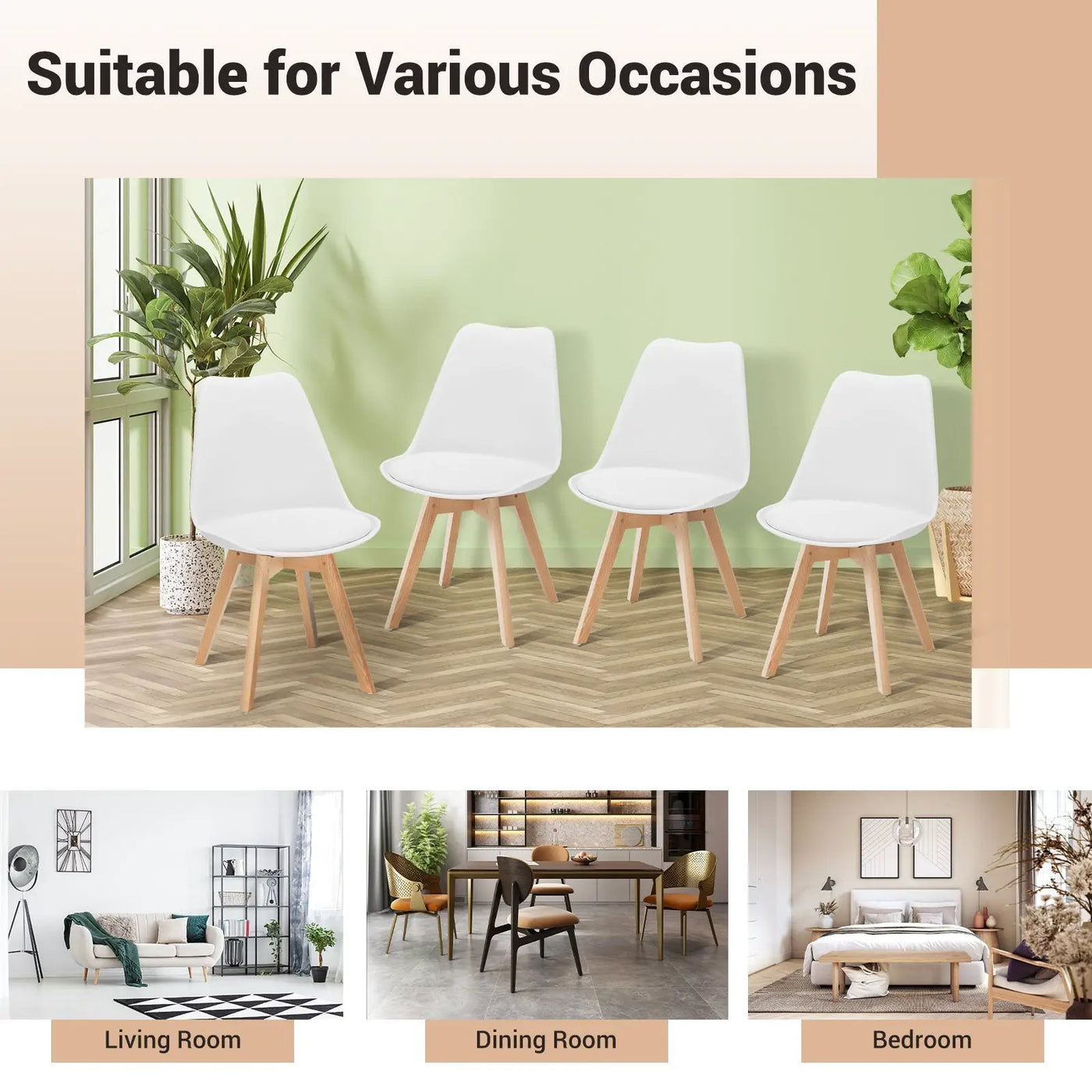 Set of 4 Dining Chairs Mid-Century Modern Shell PU Seat with Wooden Legs by DirectDeals