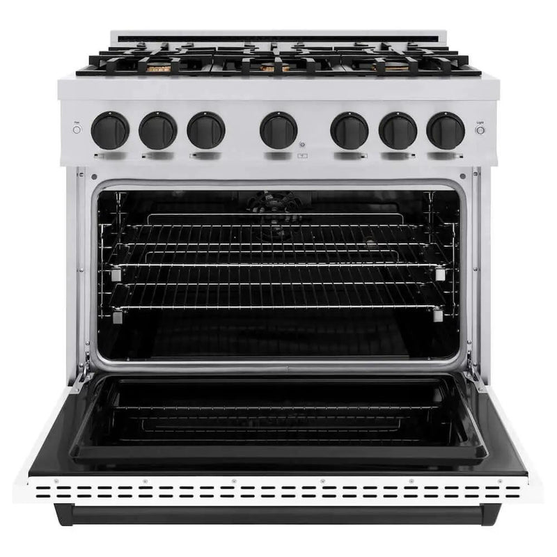 ZLINE 36" Dual Fuel Range, Gas Cooktop, Electric Convection Oven Stainless Steel, Matte White Door Matte Black CDRZ-WM-36-MB by Farmhouse Kitchen and Bath