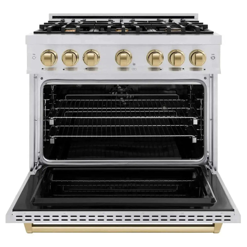ZLINE 36" Dual Fuel Range, Gas Cooktop, Electric Convection Oven Stainless Steel, Champagne Bronze CDRZ-36-CB by Farmhouse Kitchen and Bath