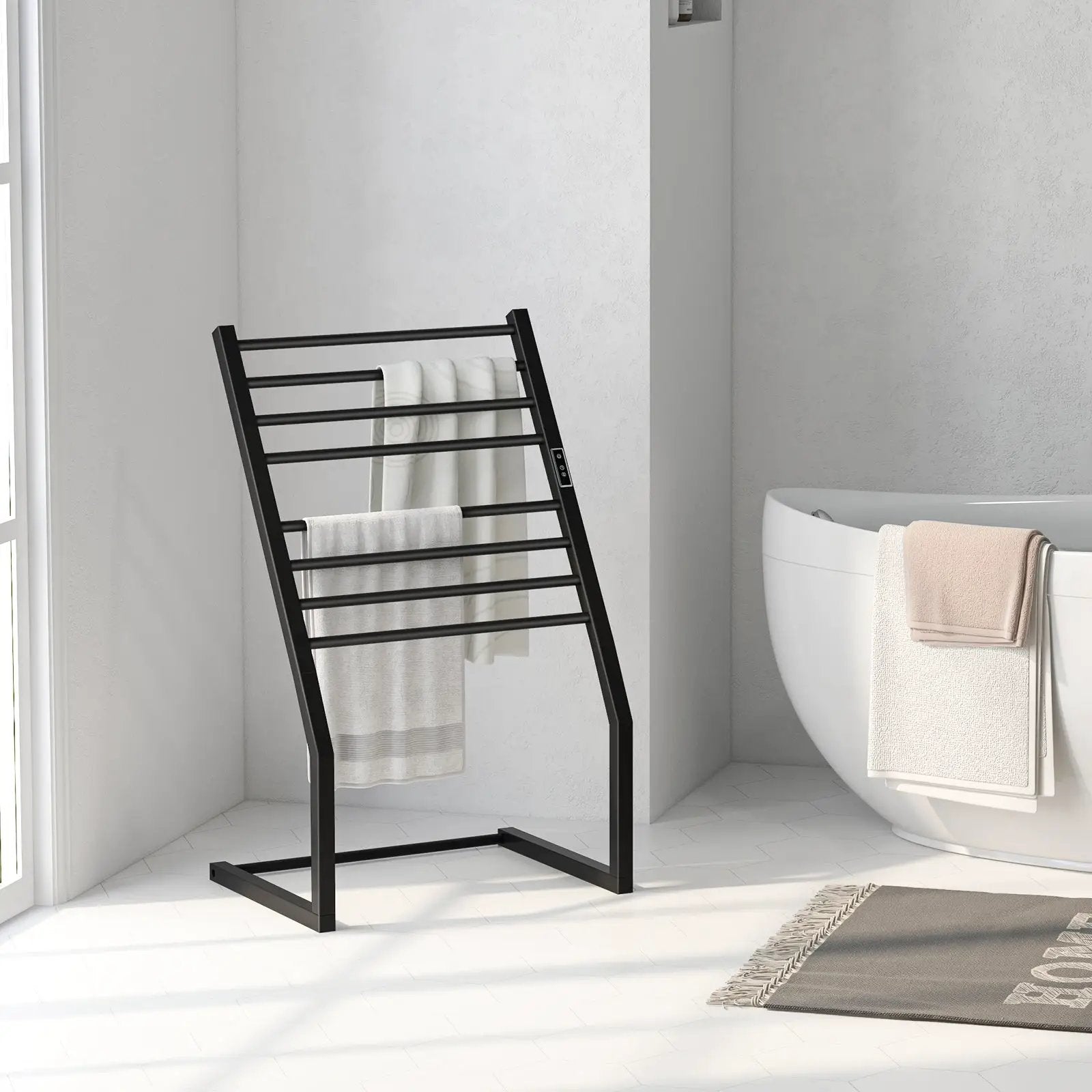 8 Bars Freestanding Wall Mounted Towel Warmer Rack with LED Display-Black by DirectDeals
