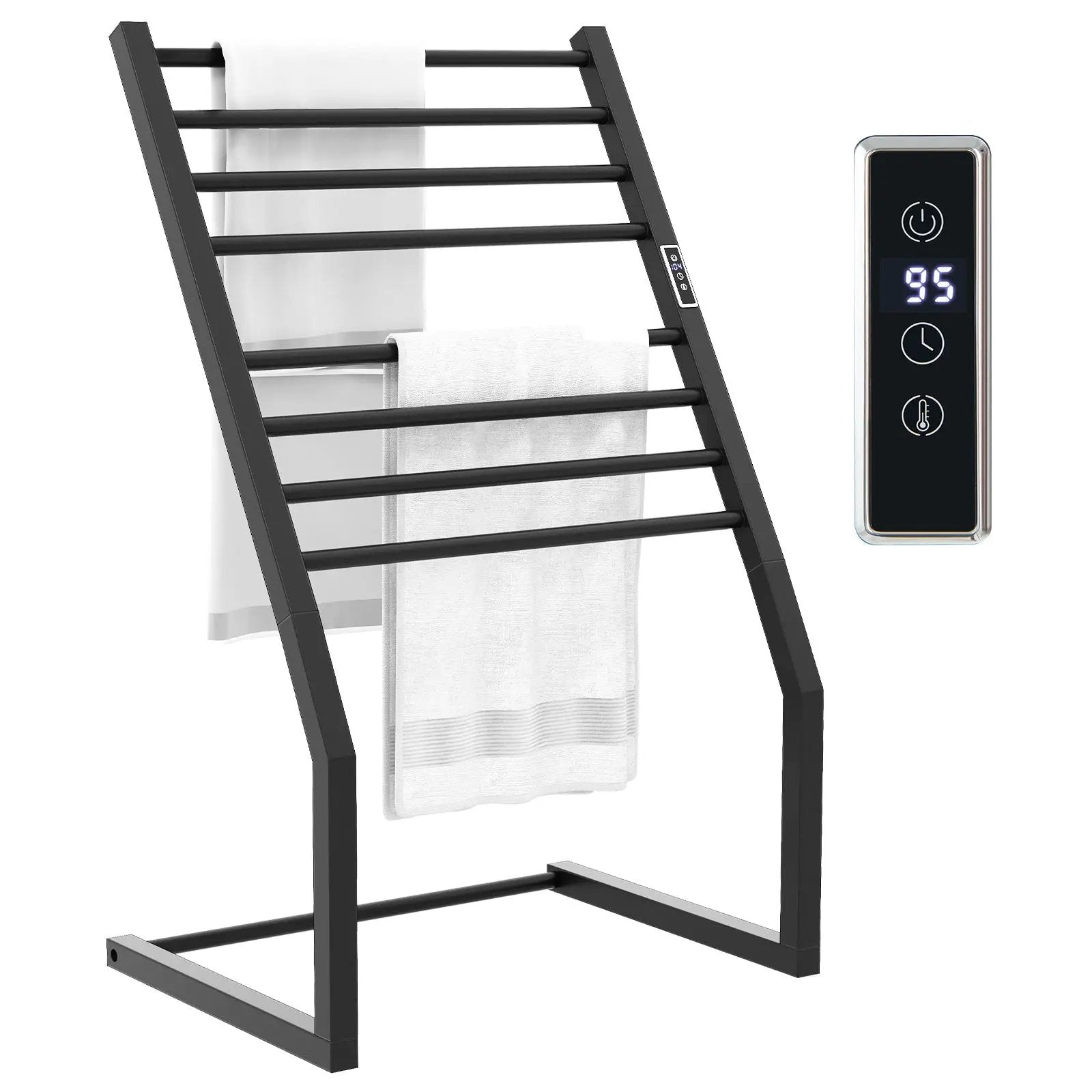 8 Bars Freestanding Wall Mounted Towel Warmer Rack with LED Display-Black by DirectDeals