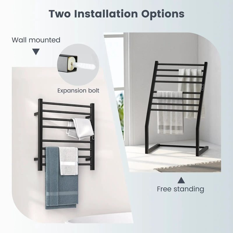 8 Bars Freestanding Wall Mounted Towel Warmer Rack with LED Display-Black by DirectDeals