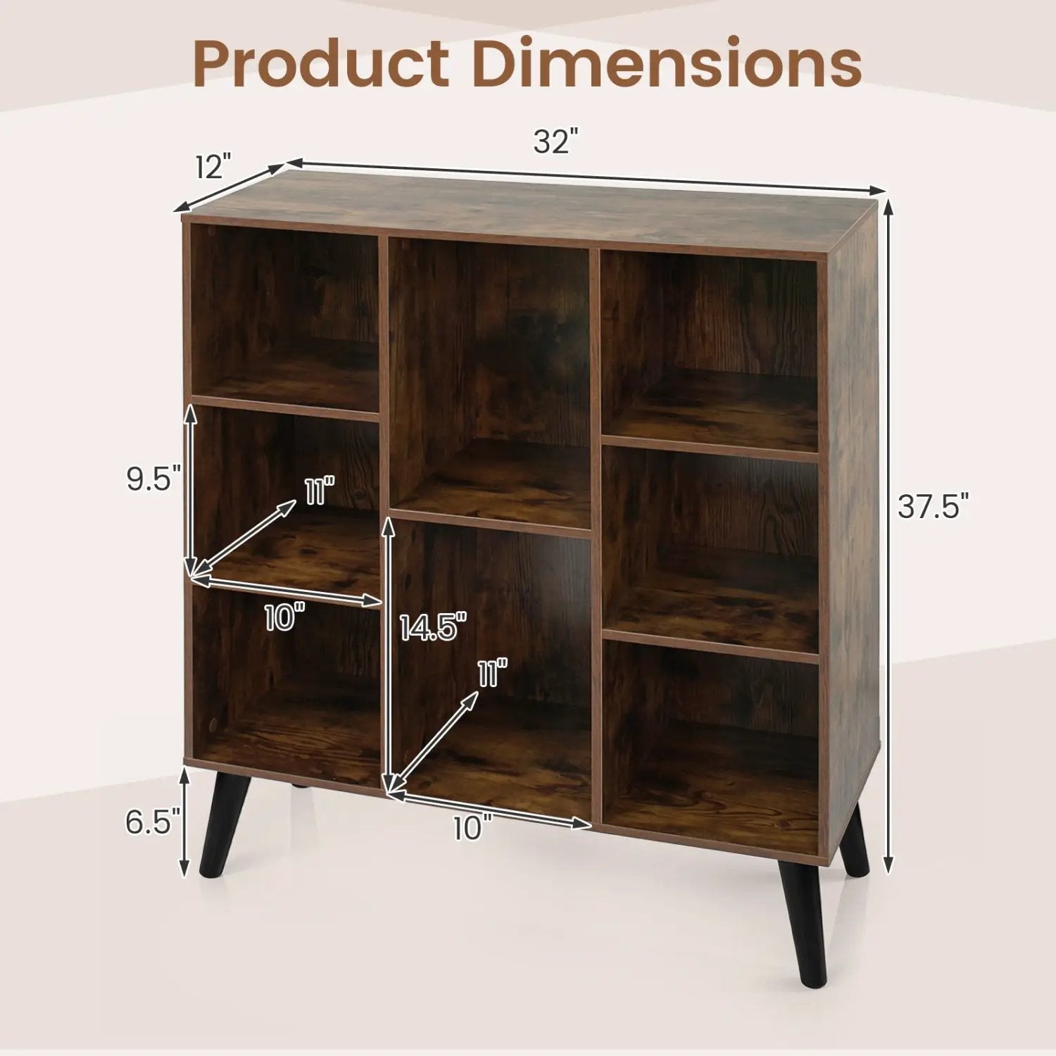 8-Cube Bookcase with Raised Legs - Rustic Brown by DirectDeals