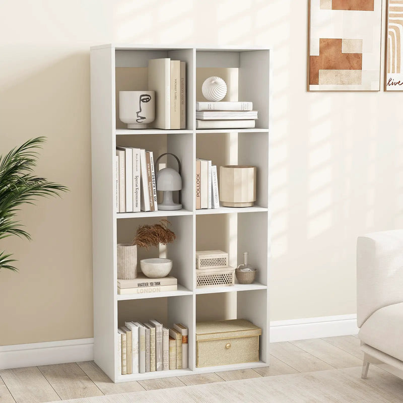 8 Cube Bookshelf with Back Guardrail for Living Room Bedroom-White by DirectDeals