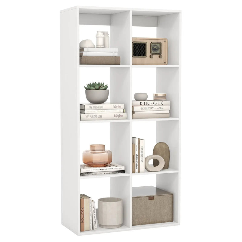 8 Cube Bookshelf with Back Guardrail for Living Room Bedroom-White by DirectDeals