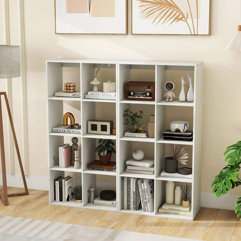 8 Cube Bookshelf with Back Guardrail for Living Room Bedroom-White by DirectDeals