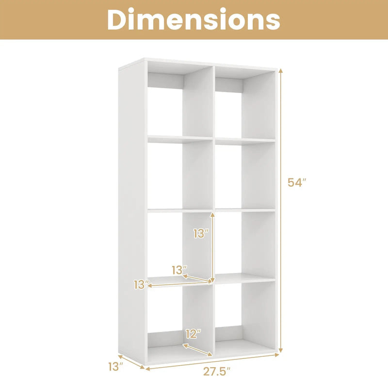 8 Cube Bookshelf with Back Guardrail for Living Room Bedroom-White by DirectDeals