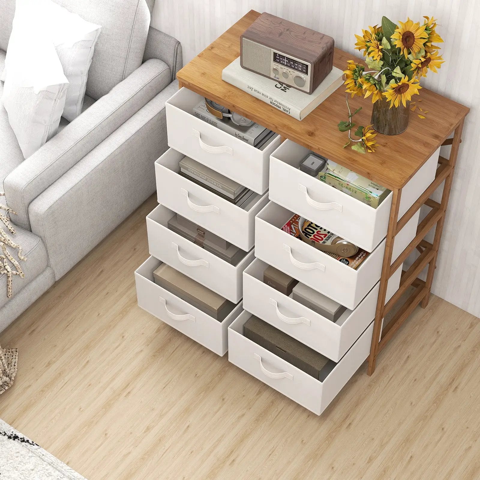 8 Drawers Dresser with Removable Fabric Bins for Bedroom-Beige by DirectDeals