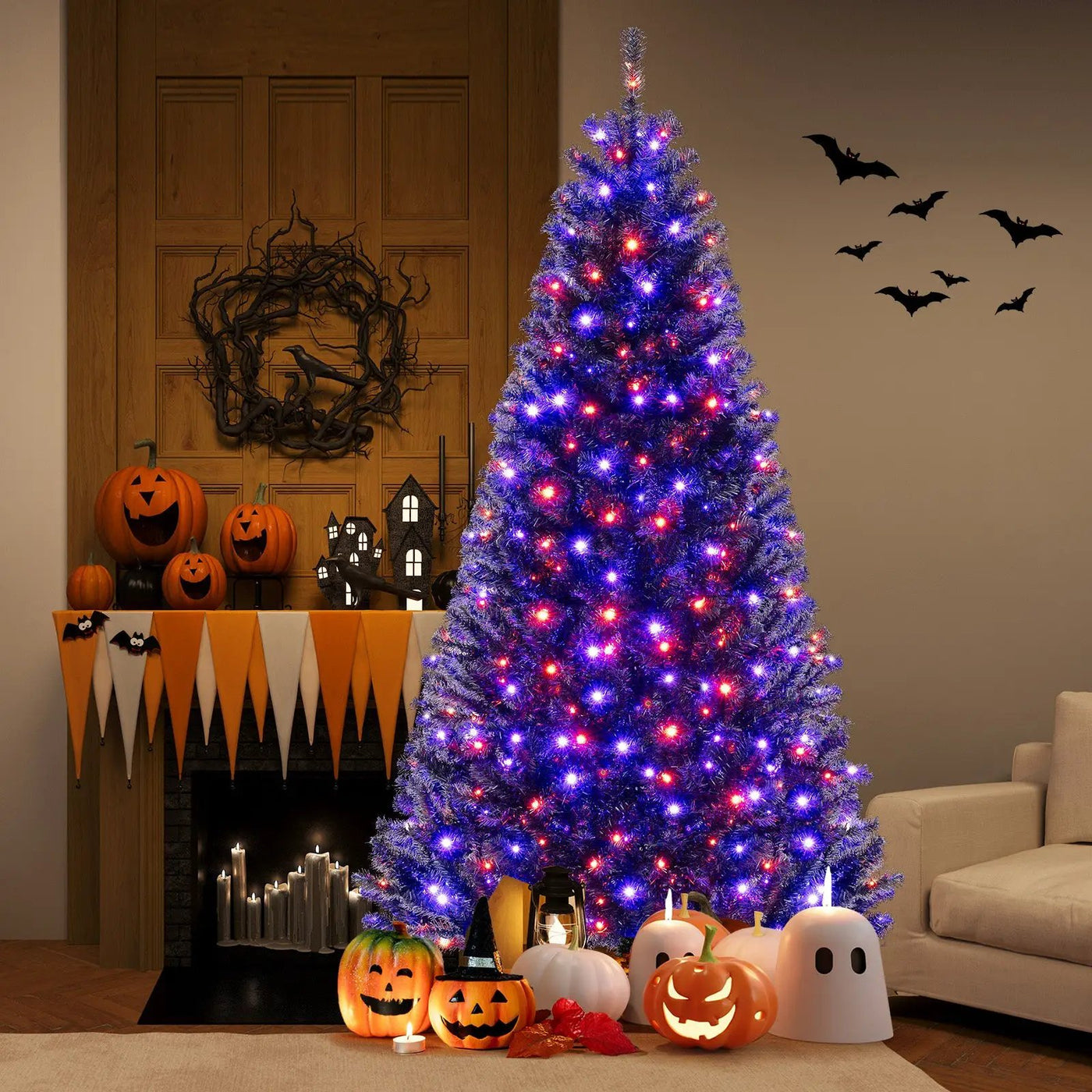 6/7/8 Feet Artificial Christmas Tree with 6 Lighting Modes and Spooky Sounds by DirectDeals