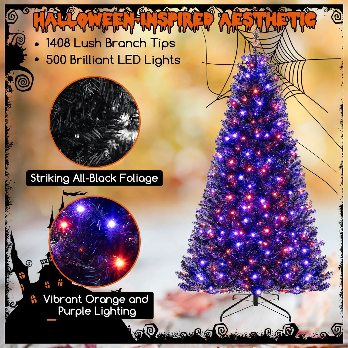 6/7/8 Feet Artificial Christmas Tree with 6 Lighting Modes and Spooky Sounds by DirectDeals