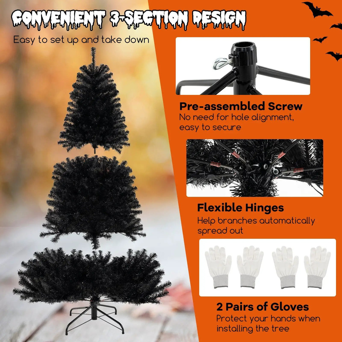 6/7/8 Feet Artificial Christmas Tree with 6 Lighting Modes and Spooky Sounds by DirectDeals