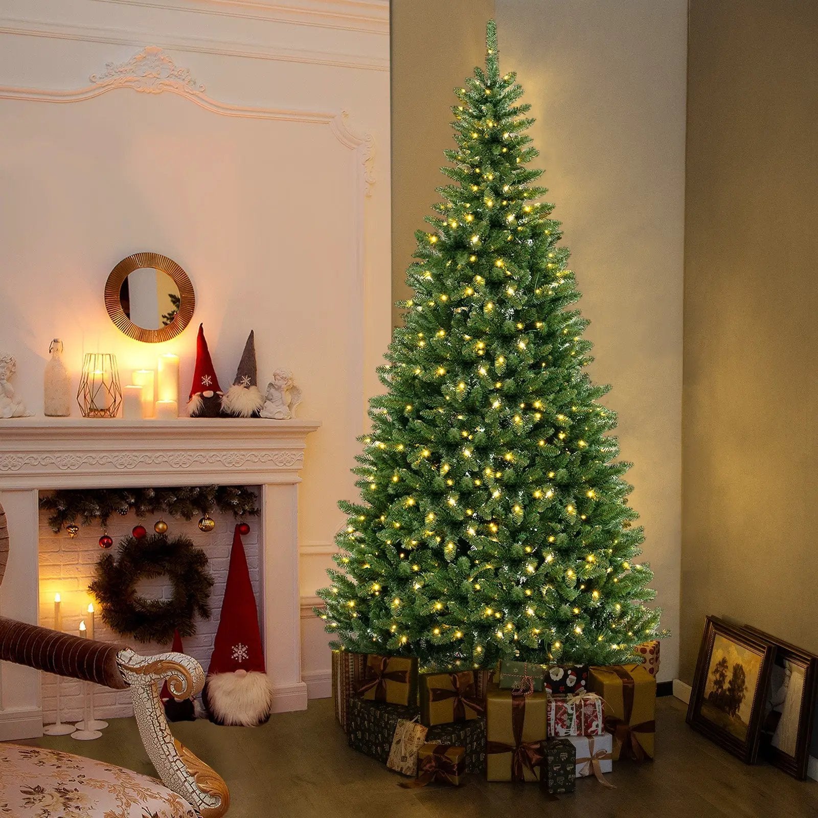 8 FT Corner Artificial Christmas Tree with 1137 Branch Tips and 360 Warm White LED Lights by DirectDeals