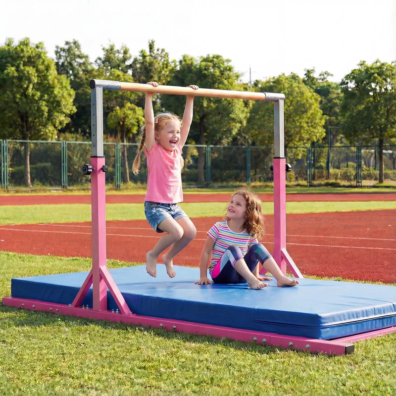 8 FT Double Horizontal Bars with 13-Level Adjustable Heights and 6-Level Adjustable Width-Pink by DirectDeals
