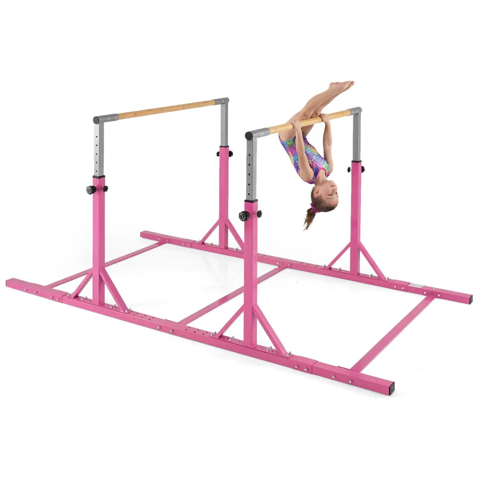 8 FT Double Horizontal Bars with 13-Level Adjustable Heights and 6-Level Adjustable Width-Pink by DirectDeals