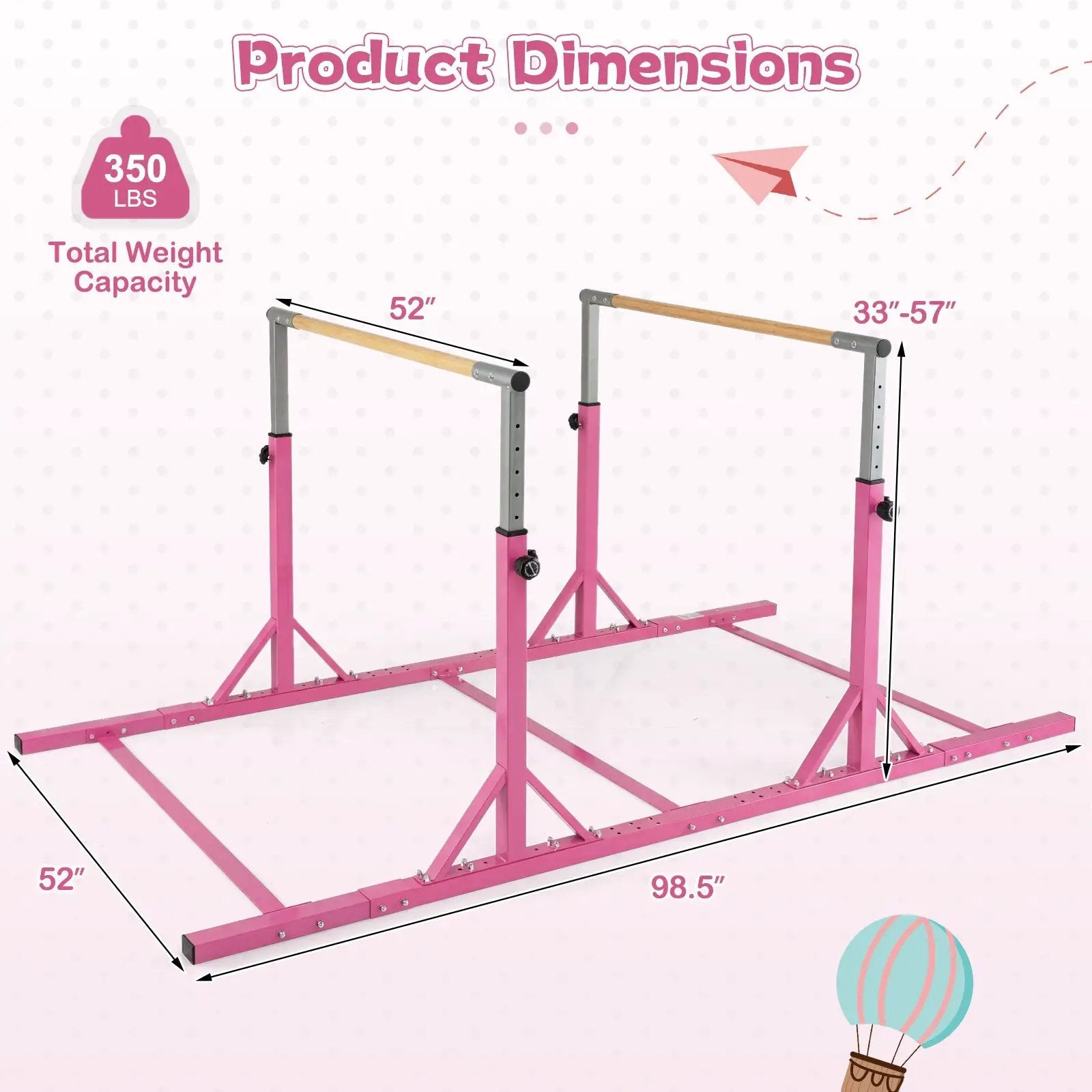 8 FT Double Horizontal Bars with 13-Level Adjustable Heights and 6-Level Adjustable Width-Pink by DirectDeals