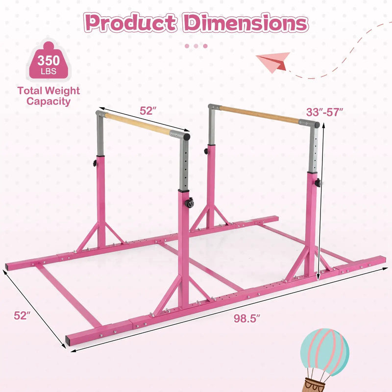8 FT Double Horizontal Bars with 13-Level Adjustable Heights and 6-Level Adjustable Width-Pink by DirectDeals