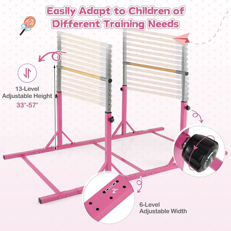 8 FT Double Horizontal Bars with 13-Level Adjustable Heights and 6-Level Adjustable Width-Pink by DirectDeals